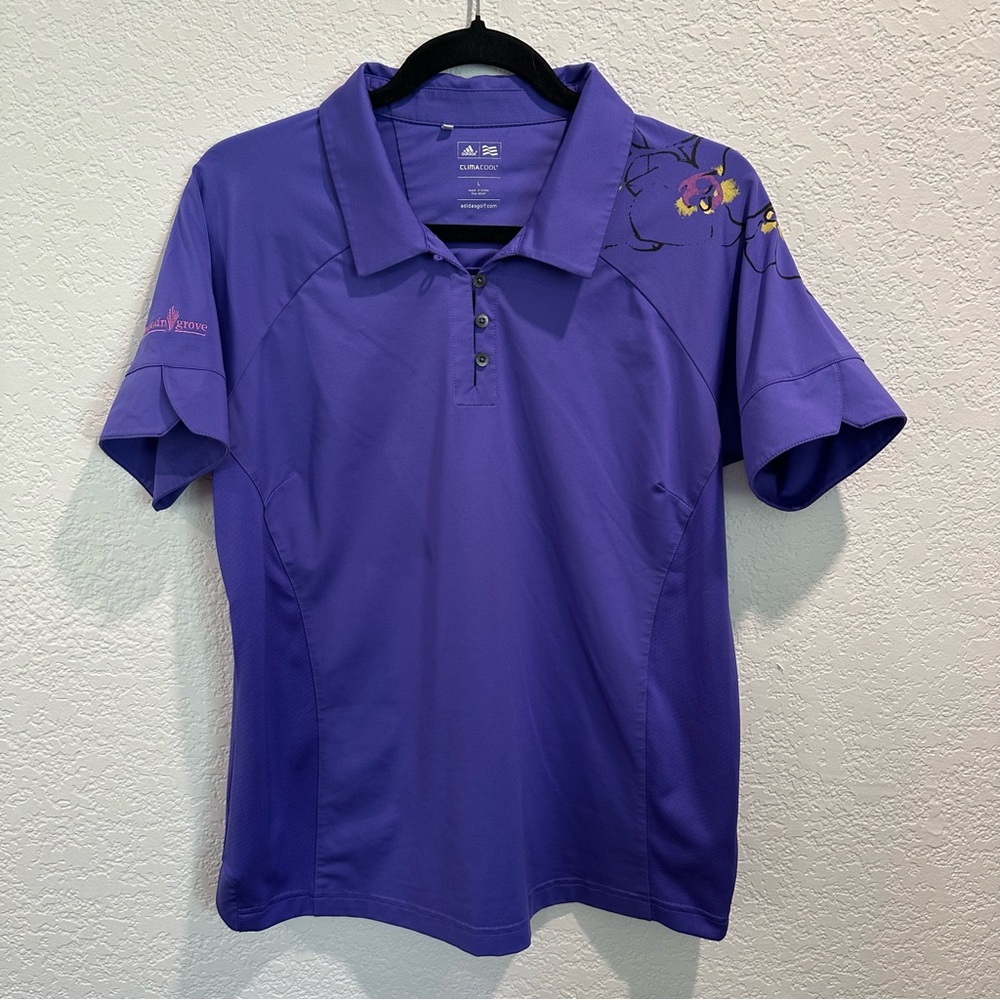 ADIDAS CLIMACOOL W-L GOLF POLO PURPLE, FLOWER ART SLEEVE SONOMA COUNTY COURSE 💜